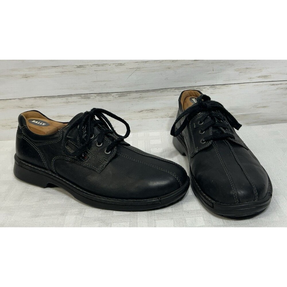 ECCO Black Leather Shoe Bicycle Toe Comfort Casual Shock Point Size 43/ US 9-9.5